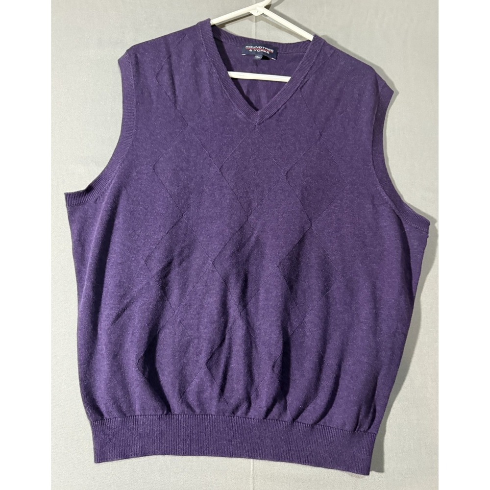 Roundtree & Yorke Mens Pullover Sweater Vest Large Cotton Argyle V-Neck Knit